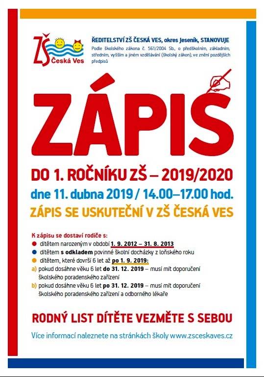 Zápis do 1. ročníku
