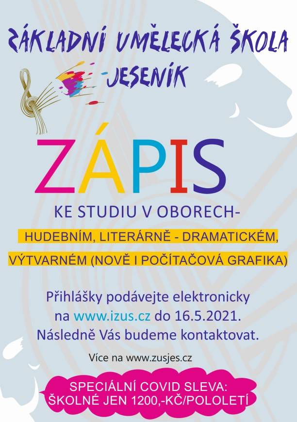 ZUŠ Jeseník působí přímo u nás ve škole: Zápis 2021