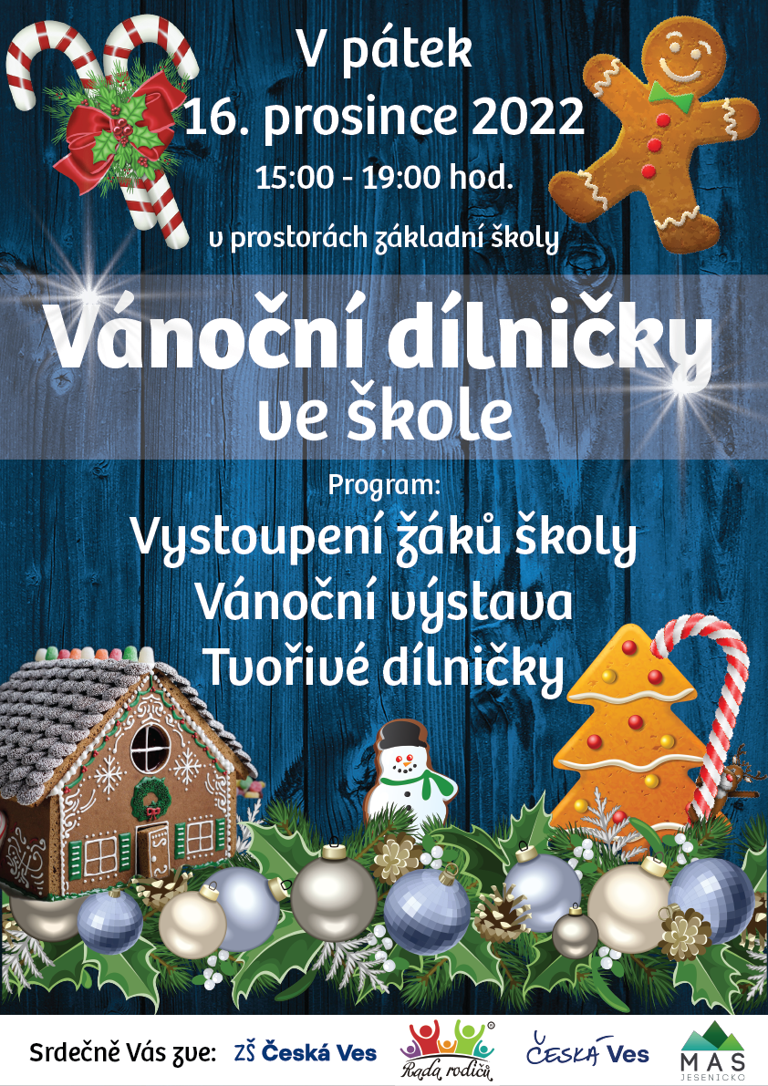 Vánoční dílničky ve škole 16. 12. ´22 od 15 hodin